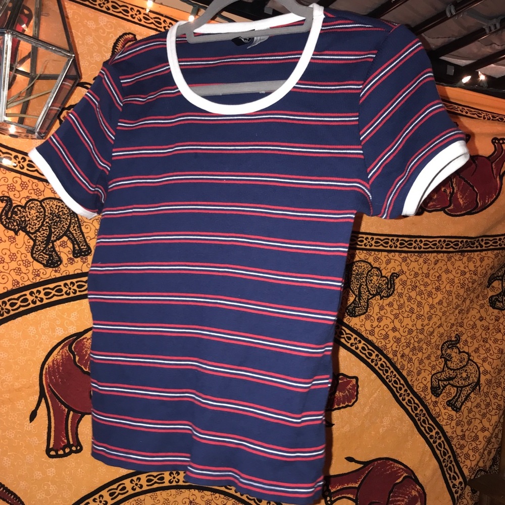 STRIPPED RIBBED T SHIRT